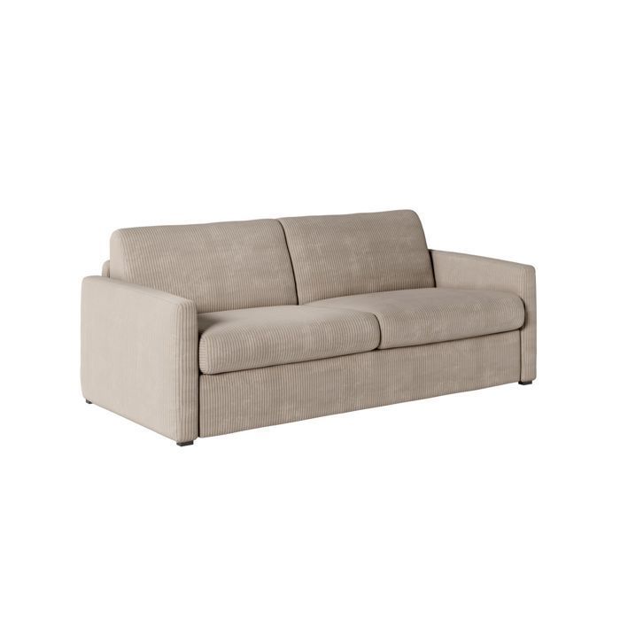 Sofá cama convertible AGATHE de 3 plazas, 140x190cm, en pana - Topo - Colchón de 13cm - Ancho 178 x Profundidad 96 x Alto 88cm - LOUNGITUDE