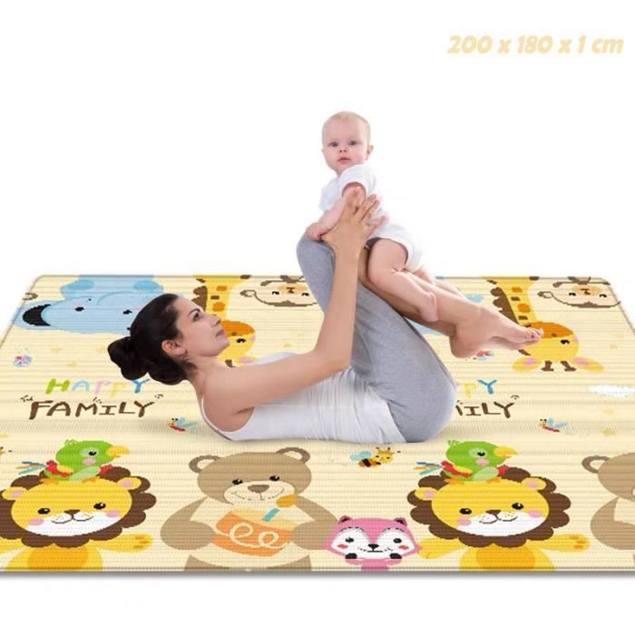 Alfombra de juegos plegable, impermeable y de doble cara para bebés - 200x180x1cm - Alfombra de actividades - Segura para bebés, no tóxica, antideslizante
