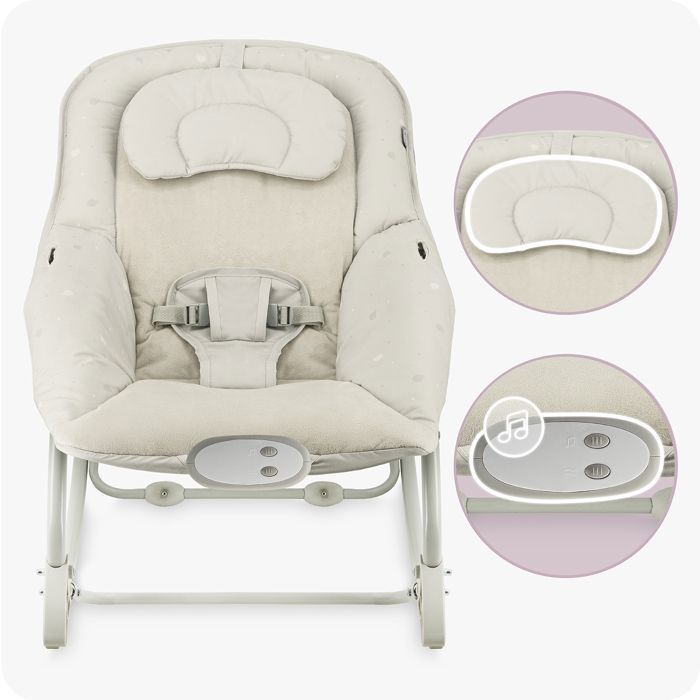MoMi LAPIS Transat Bébé avec Module Sensoriel - 8 mélodies - 3 modes de vibration - Gris Clair