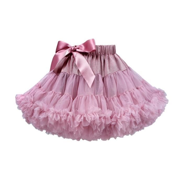 Jupe Tutu en Tulle pour Fille Tenue de Bal de Princesse Couleur Unie Spectacle-Rose-Rose2