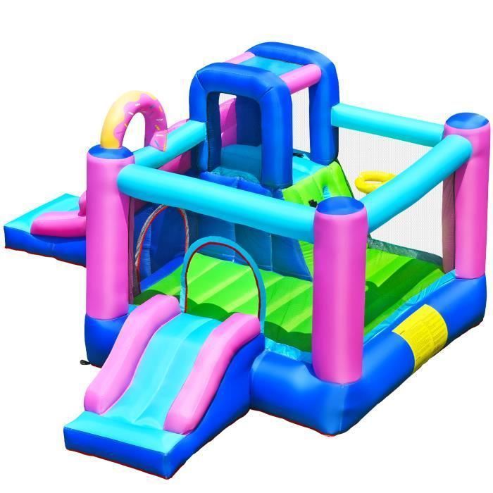 COSTWAY Château Gonflable 5 en 1 avec 2 Toboggans et Sac de Transport 416 x 350 x 200 cm Charge Max 90KG Souffleur non Inclus