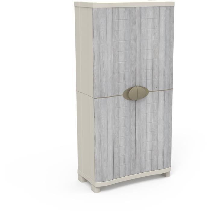Cabinet - PLASTIKEN - Space-saver - 90 cm - 4 shelves - White/grey