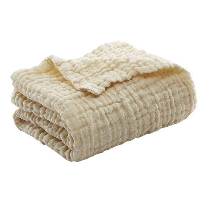 Manta de algodón tamaño Queen, muselina ligera, 6 capas, suave, transpirable, para todas las estaciones, 203 x 228 cm, beige claro, cama grande, Label