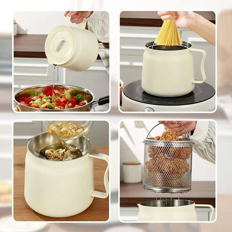 Friteuse en acier inoxydable avec panier à friture, bac à graisse de bacon avec passoire, grande capacité, pour la cuisine.