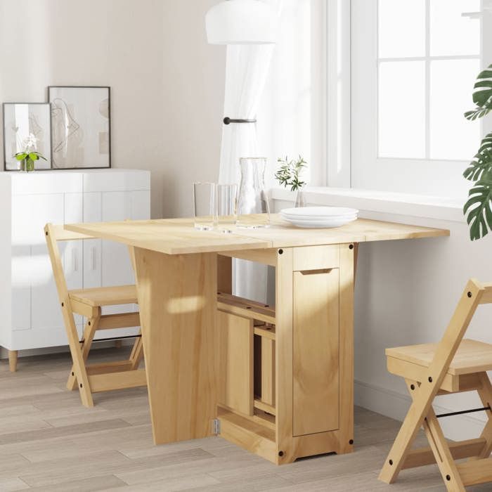 vidaXL Table à manger papillon pliable Corona cire marron bois de pin, table de cuisine, table de restaurant, table à manger