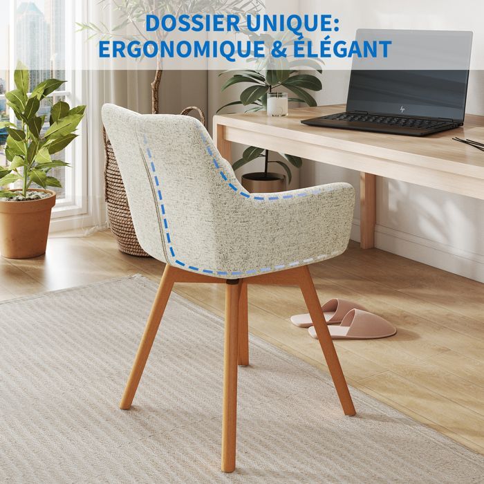 WAFTING Lot de 6 Chaises de Salle à Manger Pivotantes 360°, Accoudoirs et Pieds Bois, Dossier Haut avec Coussin en Molleton.Kaki.