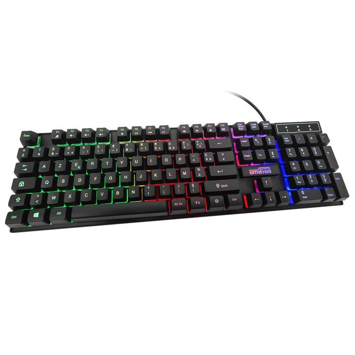 Amstrad AMS KEY008 USB Gaming Keyboard, RGB Backlighting, 12 Multimedia Shortcuts, 104 Keys, AZERTY