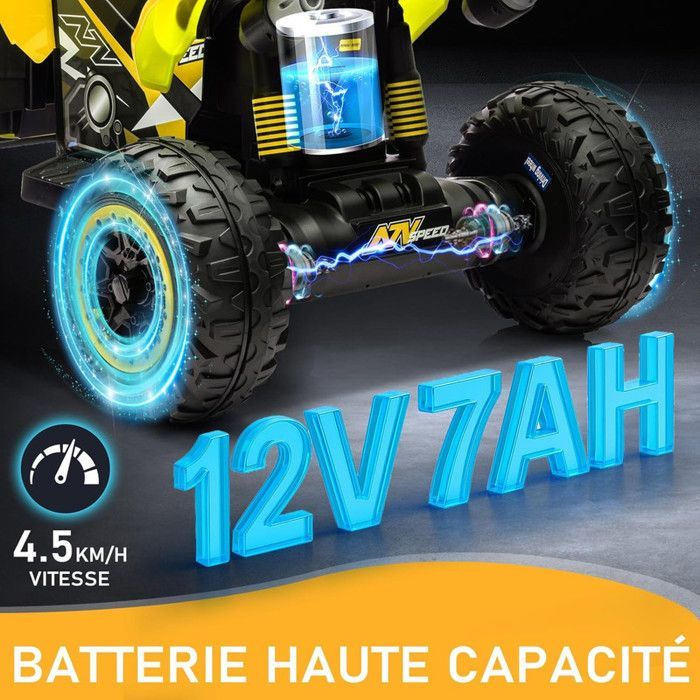 LALAHO Quad eléctrico de 12 V y 7 Ah para niños - para niños de 3 a 6 años - 4,5 km/h máx., amarillo