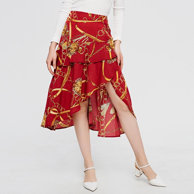 Faldas de verano para mujer, asimétricas, hasta la rodilla, sexys, informales, rojas, midi.