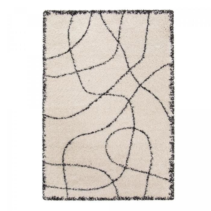 Tapis shaggy 80x150 rectangle tissé beige et noir motif berbère CROMA 10