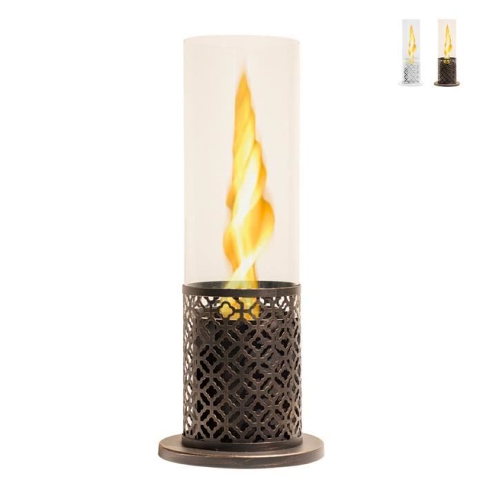 Chimenea de mesa Tolosa para interior y exterior con bioetanol y llama giratoria. - Negra