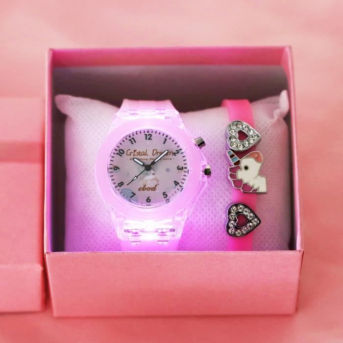 SHARPHY Coffret montre enfant fille + bracelet Licorne diamant lumineux Amour mignonne rose - cadeau pour enfants