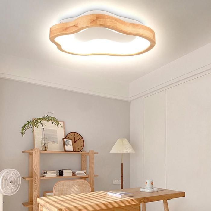 WOTTES Plafonnier LED En Bois Rond - Ø40*7.5CM - Blanc Chaud - Plafonnier nuage en bois Design - Pour Salon Cuisine Salle de bains