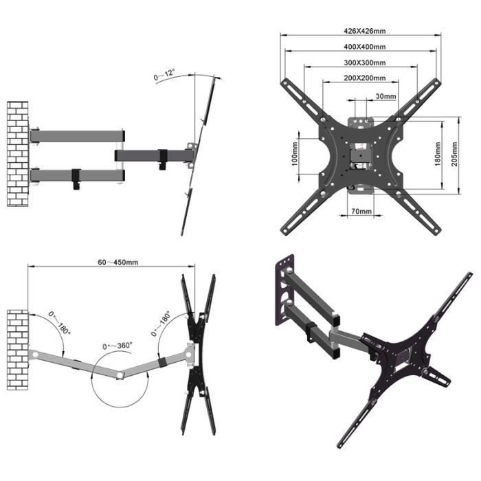 Soporte de pared para televisores de pantalla plana LED, LCD y Plasma de 26 a 55 pulgadas, VESA 400-400 mm con brazo basculante en voladizo y