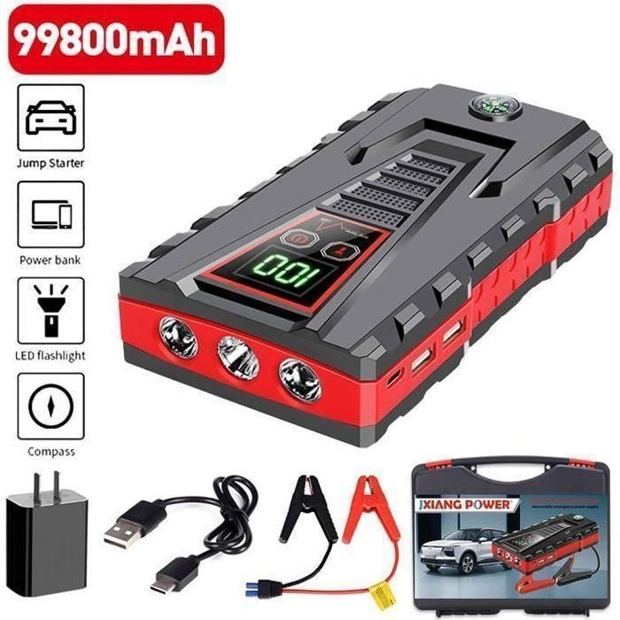 Avviatore di emergenza per auto - 99800 mAh - Avviatore di emergenza portatile - Schermo LED - Power bank portatile - Avviamento di emergenza/Gonfiaggio/Ricarica