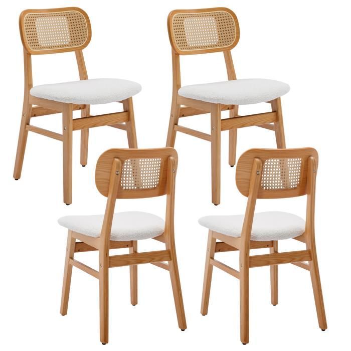 Wahson Chaise de Salle à Manger Lot de 4 Chaise Salle à Manger en Bois Rétro, Chaise de Cuisine pour Salon, Fausse Fourrure, Beige