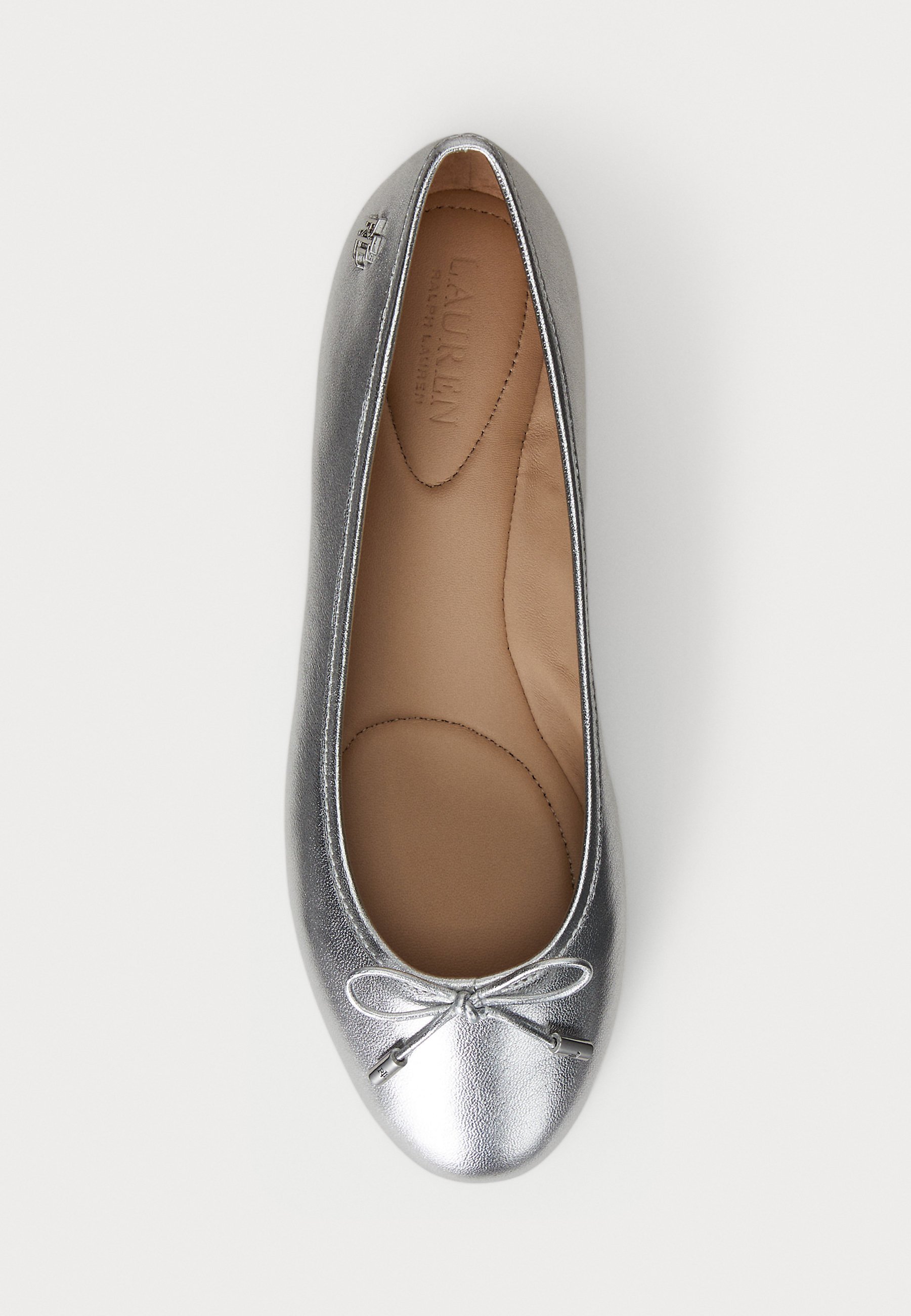 Lauren Ralph Lauren JAYNA METALLIC NAPPA LEATHER FLAT - Balerínky - leštěná stříbrná