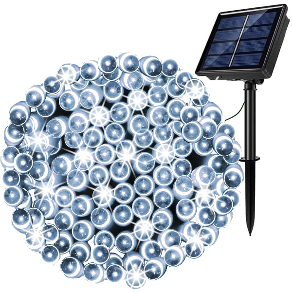Lampki świąteczne 100 Led 12 m zimny biały choinkowe solarne