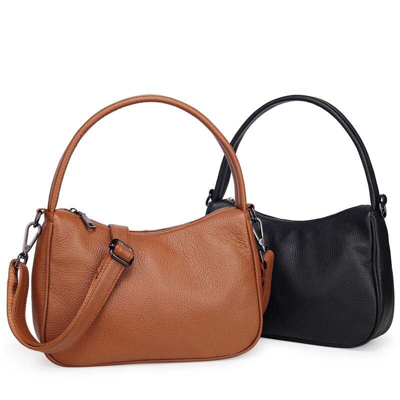 Sacs bandoulière de marque pour femmes, sacs cabas décontractés en cuir véritable, sacs bandoulière unis pour jeunes femmes, sacs de courses Hobo