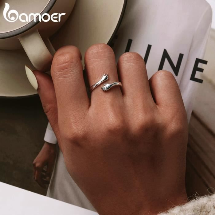 couleur or rose Bague en Argent Sterling pour Femme, Bijoux de Fête Ajustable à la Main avec ses Grands Câlin