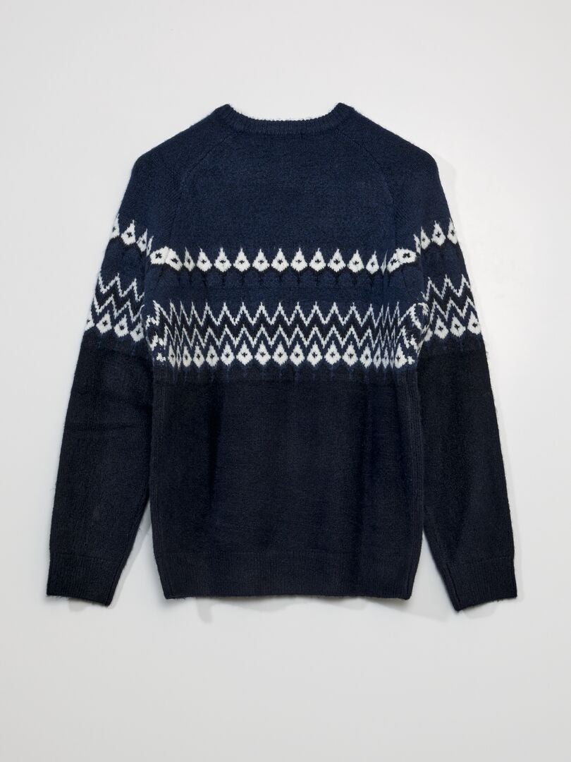 Jersey de punto jacquard con cuello redondo - AZUL