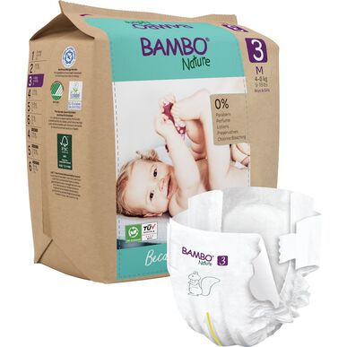 Bambo Nature gutter og jenter 0 % parfyme miljøvennlige bleierpakke, størrelse 3, 4–8 kg, 168 enheter.