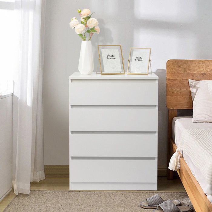 Cómoda de 4 cajones - ALIGHTUP - Muebles de dormitorio, 60 x 38 x 78 cm, Blanca