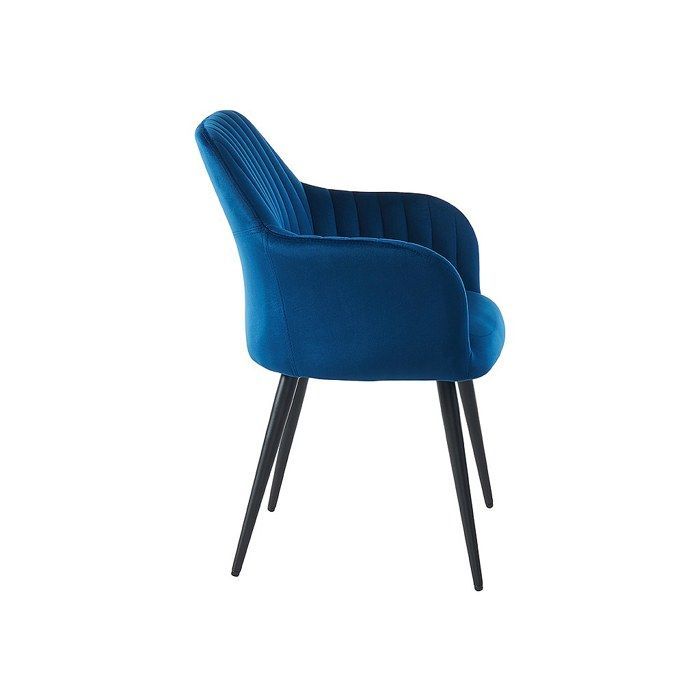 Set di 6 sedie con braccioli in velluto e metallo nero - Blu - ELEANA