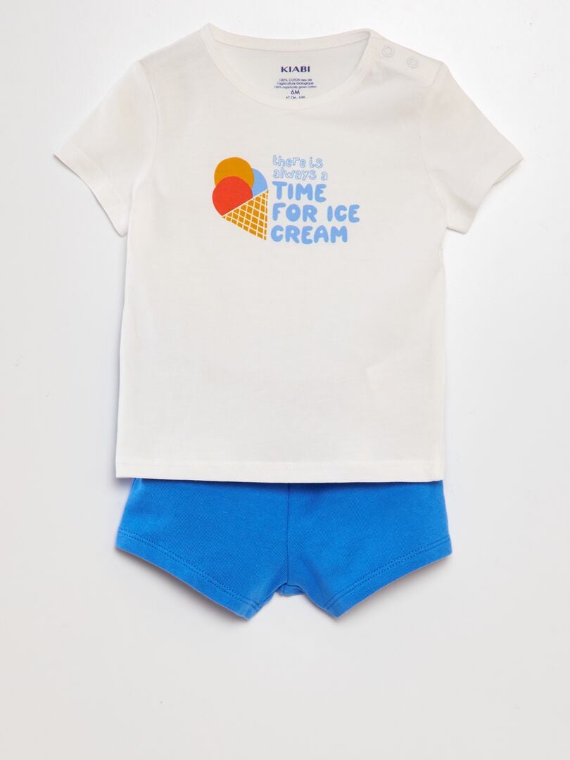 Conjunto de camiseta e shorts de algodão - 2 peças - BRANCO