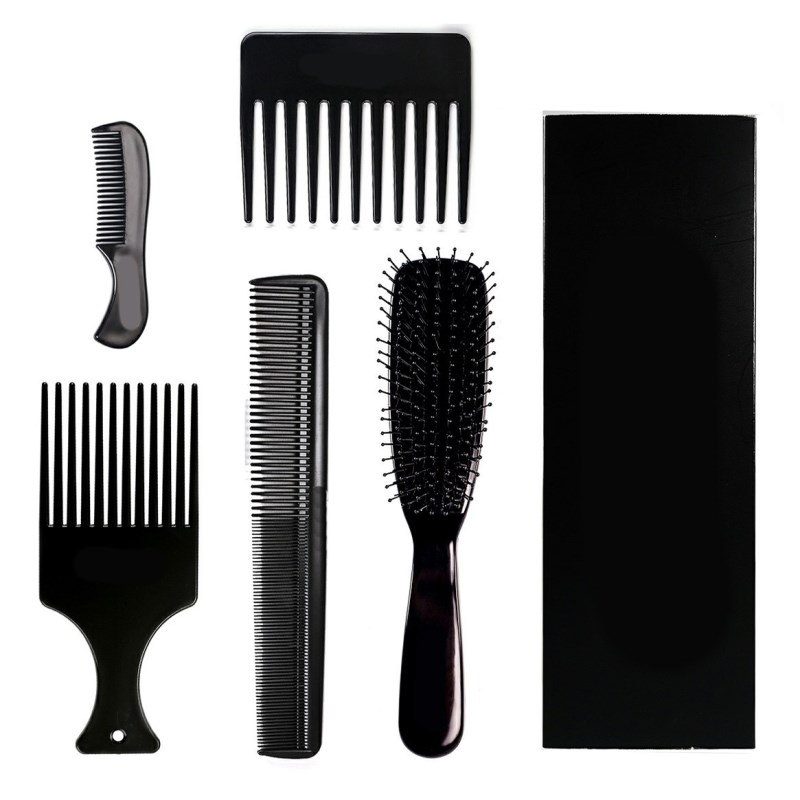 Men's Big Back Oil Head Care Anti Static Hairdressing Comb Black Comb 5 Piece Set 6 Gift for Father