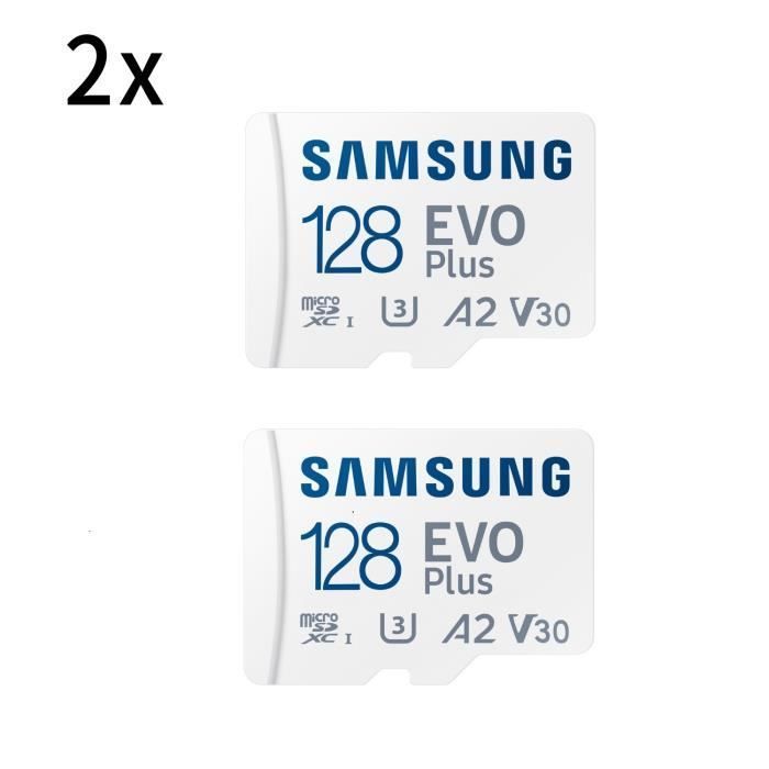 2PCS Samsung Evo Plus 128GB Micro SD SDXC Memory Cards, SDXC U3 Class 10 A2, 130MB/s, with Adapter