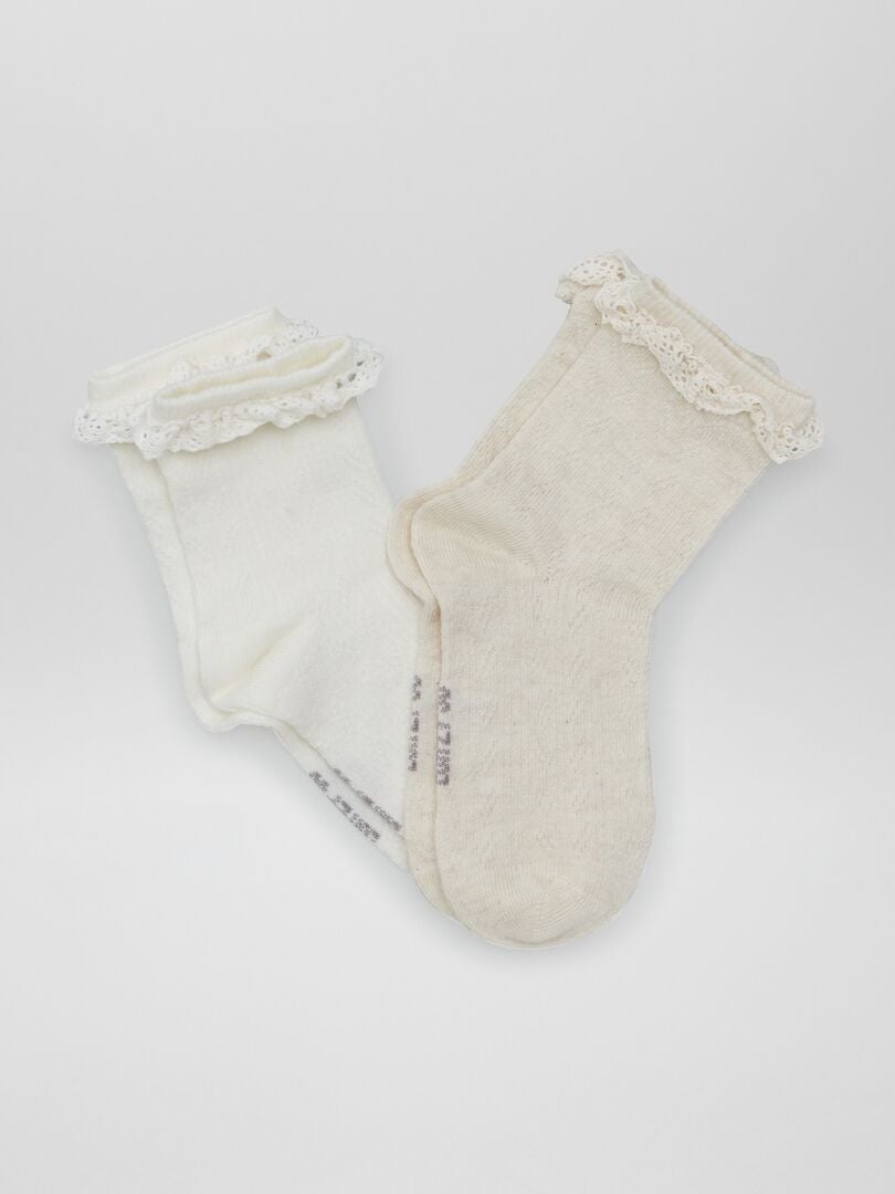 Juego de 3 pares de calcetines con volantes - Beige