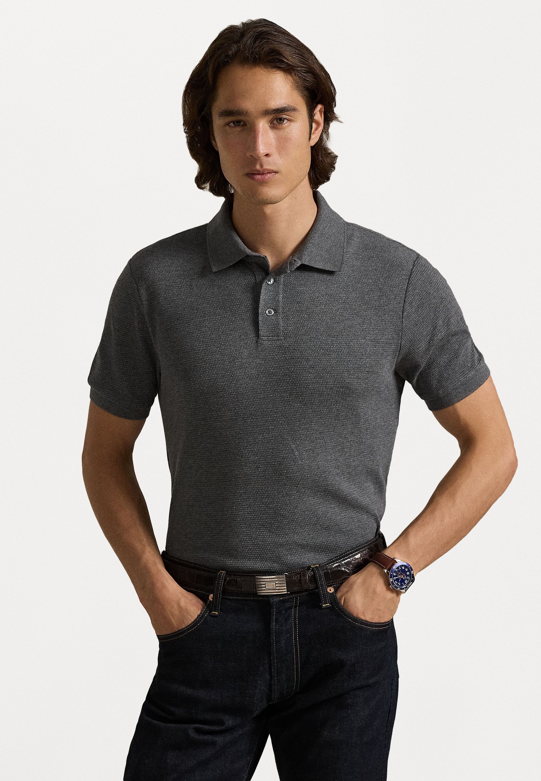Polo Ralph Lauren STANDARD FIT TEXTURED POLOSHIRT - Poloshirt - Fortress Grey Heather
