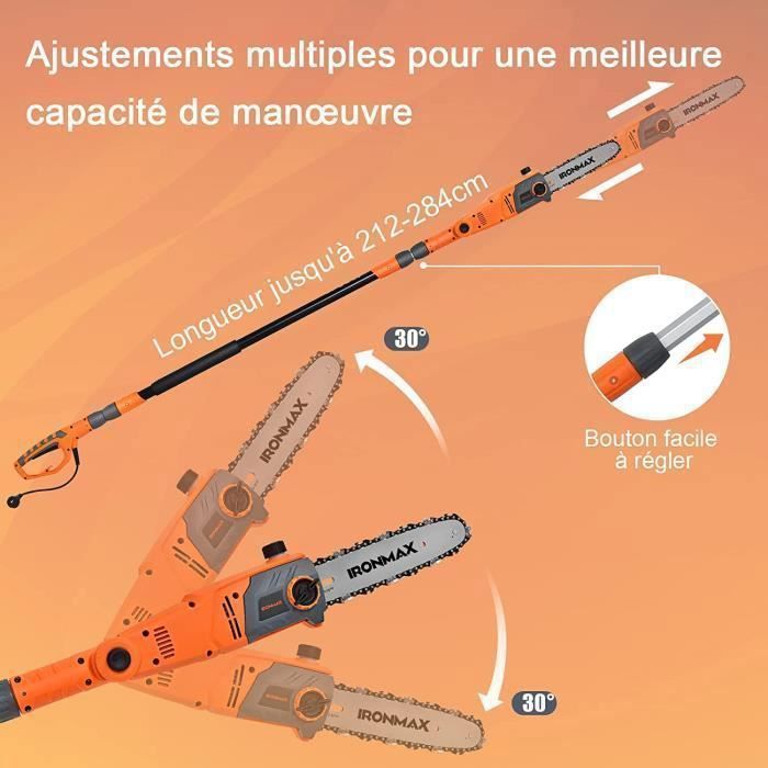 Podadora eléctrica de pértiga GOPLUS de 750 W con mango telescópico de 212-286 cm - Sierra de poda - Velocidad de 11 m/s con cabezal ajustable de -30° a 30°