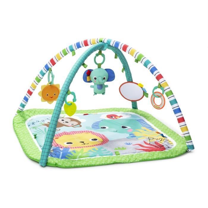 Alfombra de juegos plegable y convertible para bebés BRIGHT STARTS - Verde selva - con arco, juguetes sensoriales y musicales y espejo.