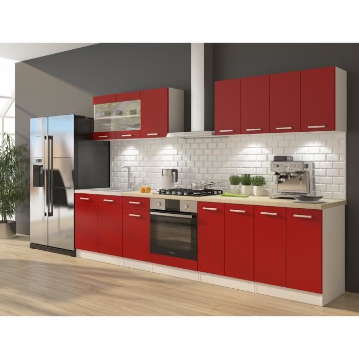 ULTRA Complete kitchen with oven unit and worktop included, 300 cm wide - Matte red