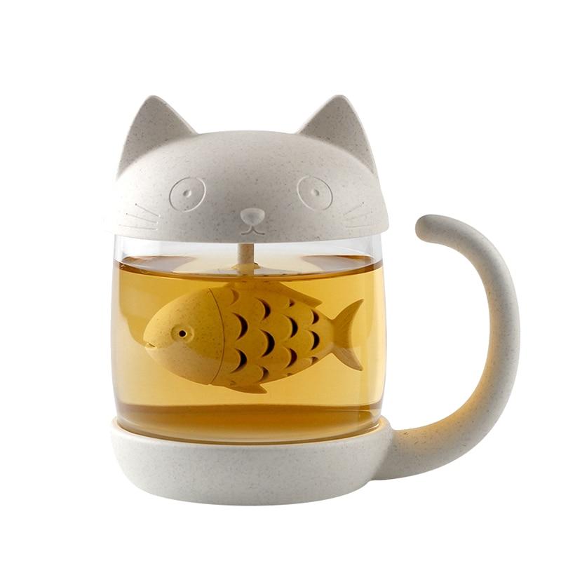 3D-Katzenbecher mit Teesieb, Milchglas mit integriertem Siebeinsatz, isolierter Kaffeebecher, kreatives Geschenk für Weihnachten
