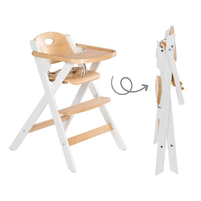 Trona plegable - ROBA - FOLD UP SMART - Bandeja para comida + arnés de seguridad - Madera / Blanco