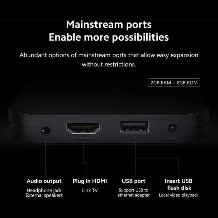 TV Box - Xiaomi Mi TV Box S 2nd Gen, 2GB RAM 8GB ROM, 4K Ultra HD Dolby Vision & Atmos, Black