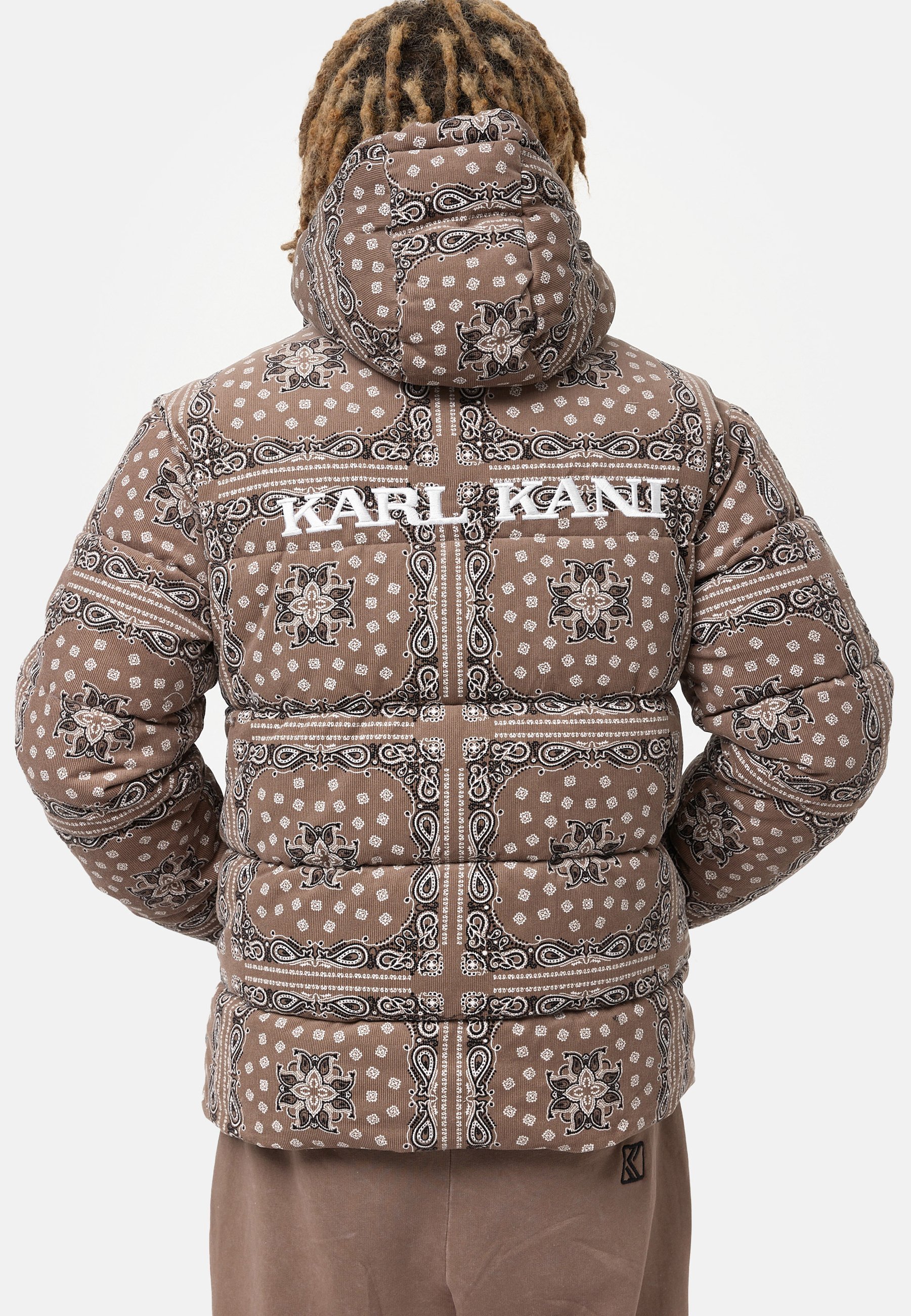 Doudoune à capuche à motifs cachemire Karl Kani - Veste d'hiver - taupe foncé