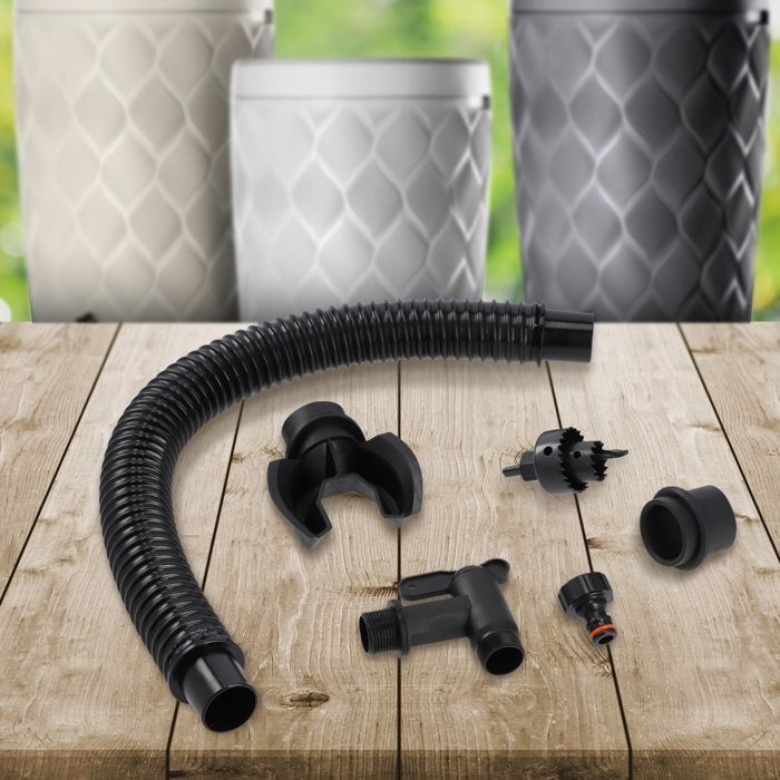 Tanque de recolección de agua de lluvia KADAX de 240 litros con maceta y grifo.
