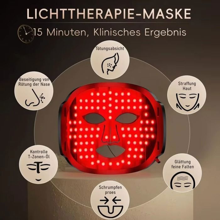 Máscara facial LED de 7 cores – Tratamento facial antienvelhecimento, antiacne e antirrugas – 95 LEDs luminosos – Silicone – Recarregável via USB – IPX7