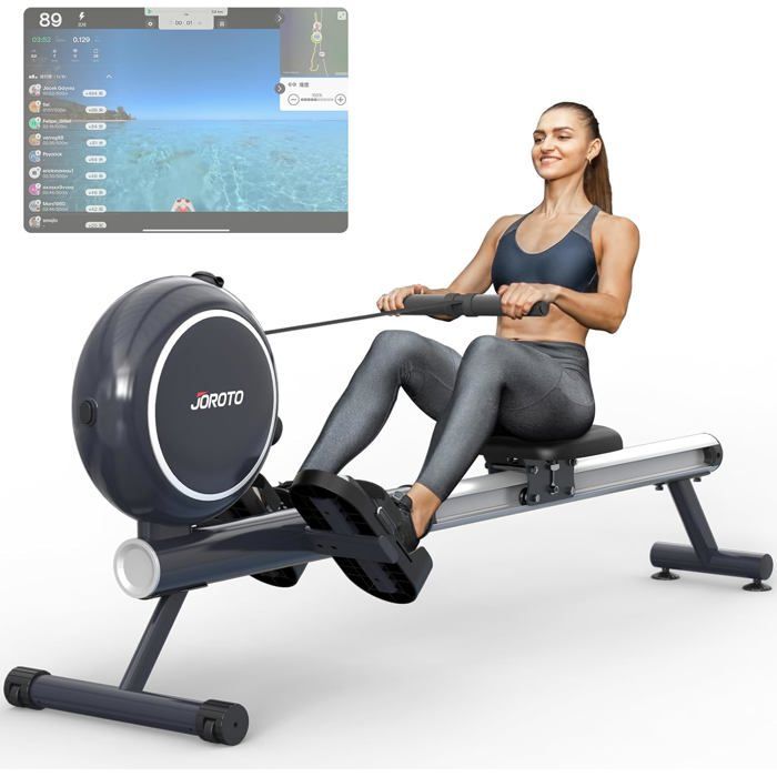 JOROTO JR40B Rameur à domicile 8 niveau Résistance magnétique rail rétractable en aluminium avec fonction Bluetooth et Écran LCD