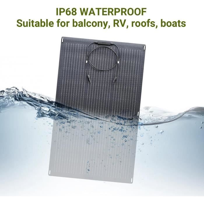 Panel solar flexible monocristalino ETFE ALLPOWERS de 100 W, IP68, 12/24 V, 106 × 65 cm, ultraligero y curvado.