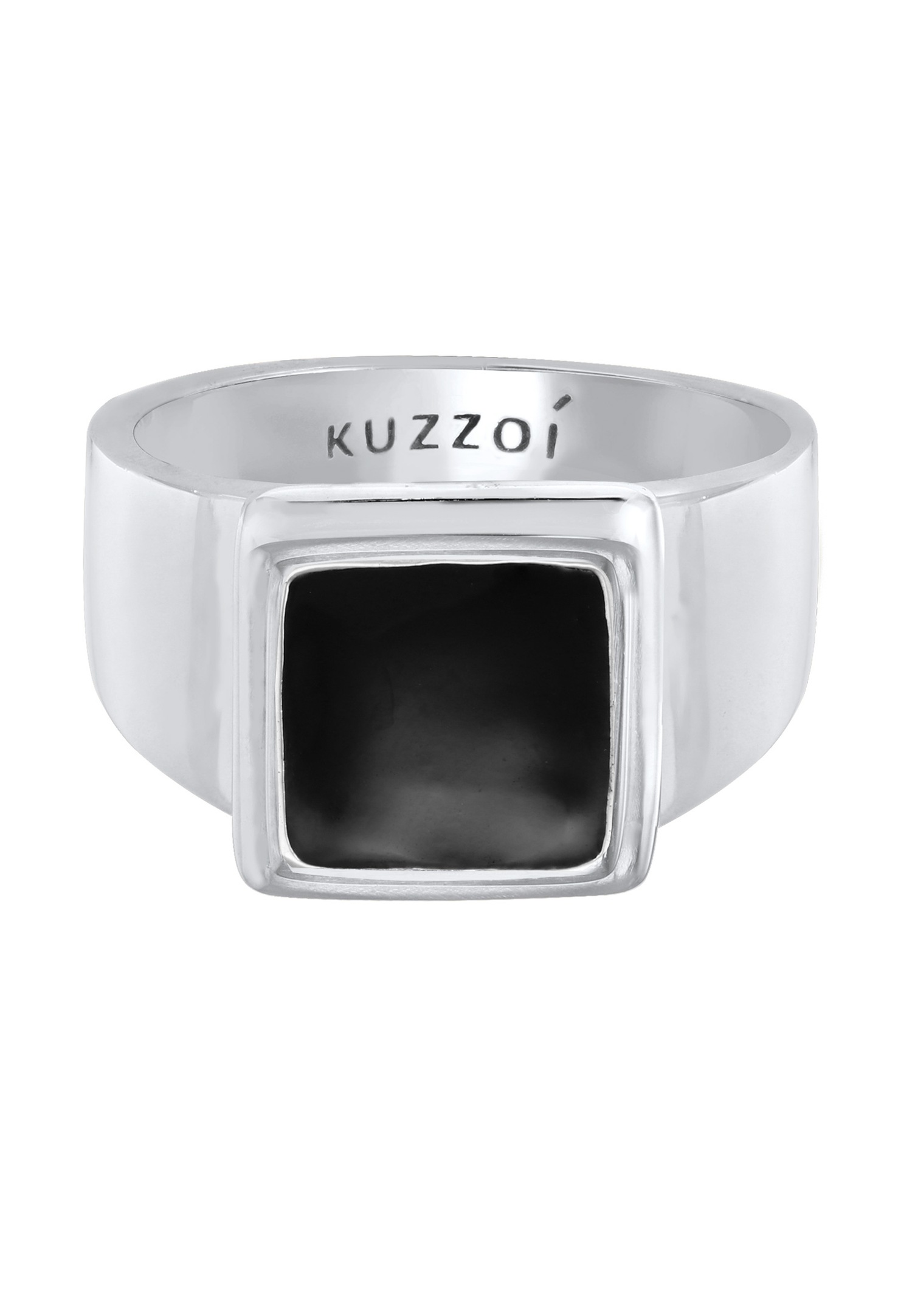KUZZOI Bague Signet Homme Carré Bleu avec émail en argent 925 plaqué or