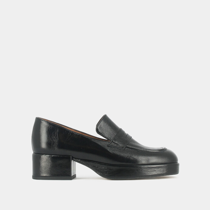 Mocassins à plateformes  en cuir vieilli noir