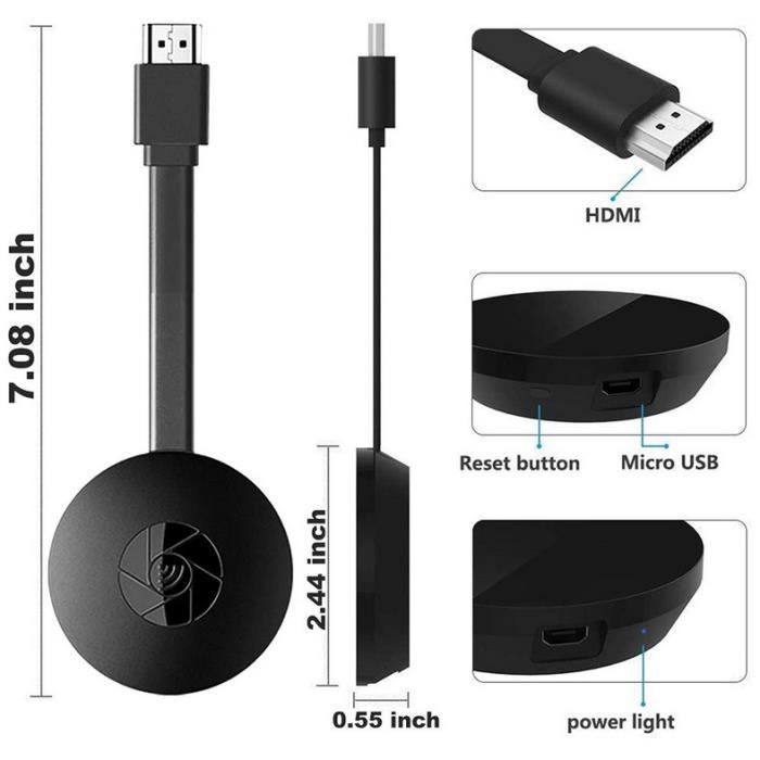 Reproductor multimedia HDMI para TV digital compatible con Google Chromecast 2 (Etiqueta negra)