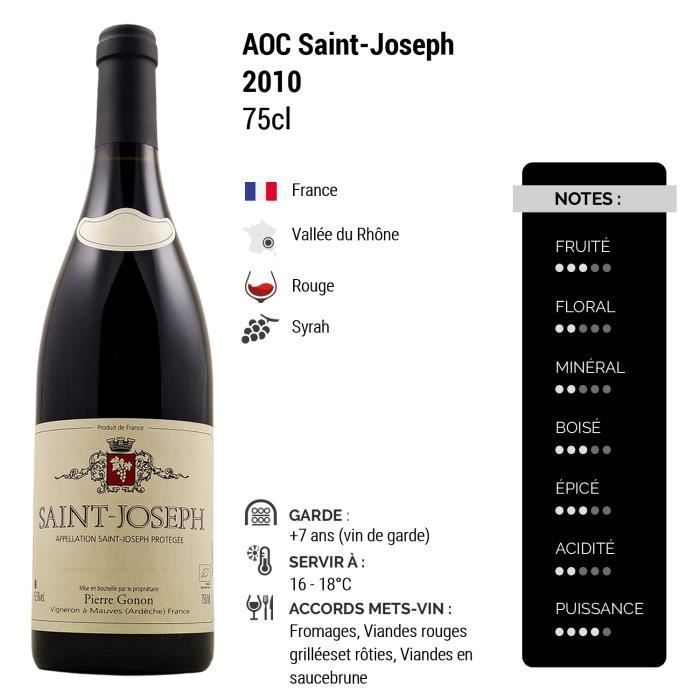 Saint-Joseph Rouge 2010 - 75cl - Domaine Pierre Gonon - Vin AOC Rouge de la Vallée du Rhône - Cépage Syrah