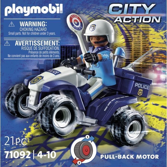 PLAYMOBIL 71092 Polizist und Quad mit Rückziehmechanismus, Stadt-Action, Polizei, ab 4 Jahren