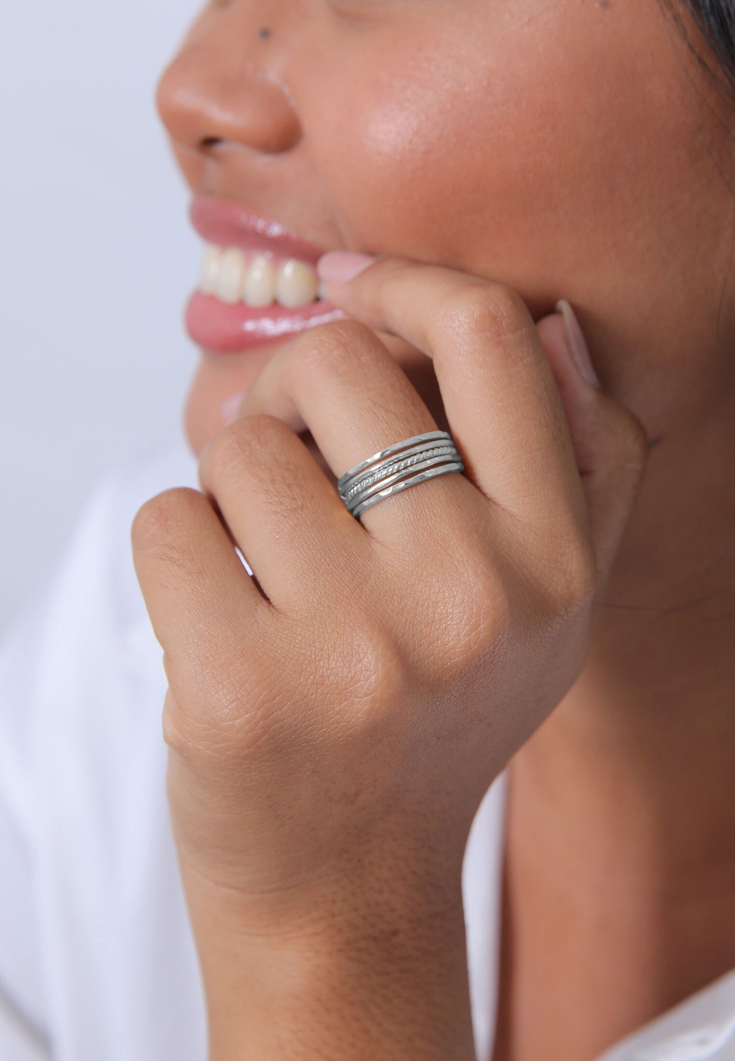 Elli Femmes Set Bande Empilage Minimaliste Tendance Blogueur Basique en Argent Sterling 925